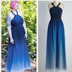 Floor length chiffon ombré halter dress